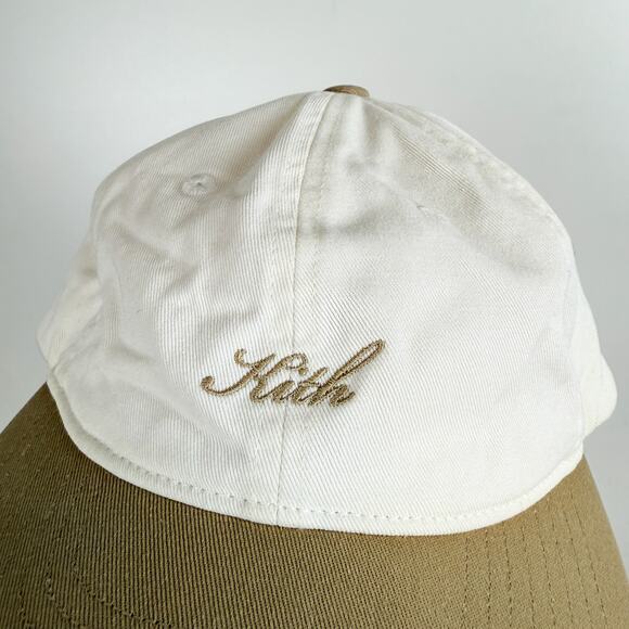 Kith Kids Script Greenwich Baseball Cap Hat Beige White Cotton Twill - OS - Picture 3 of 11